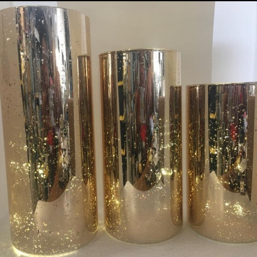 Valerie Parr Hill lluminated Mercury Glass Pillars in Gold QVC